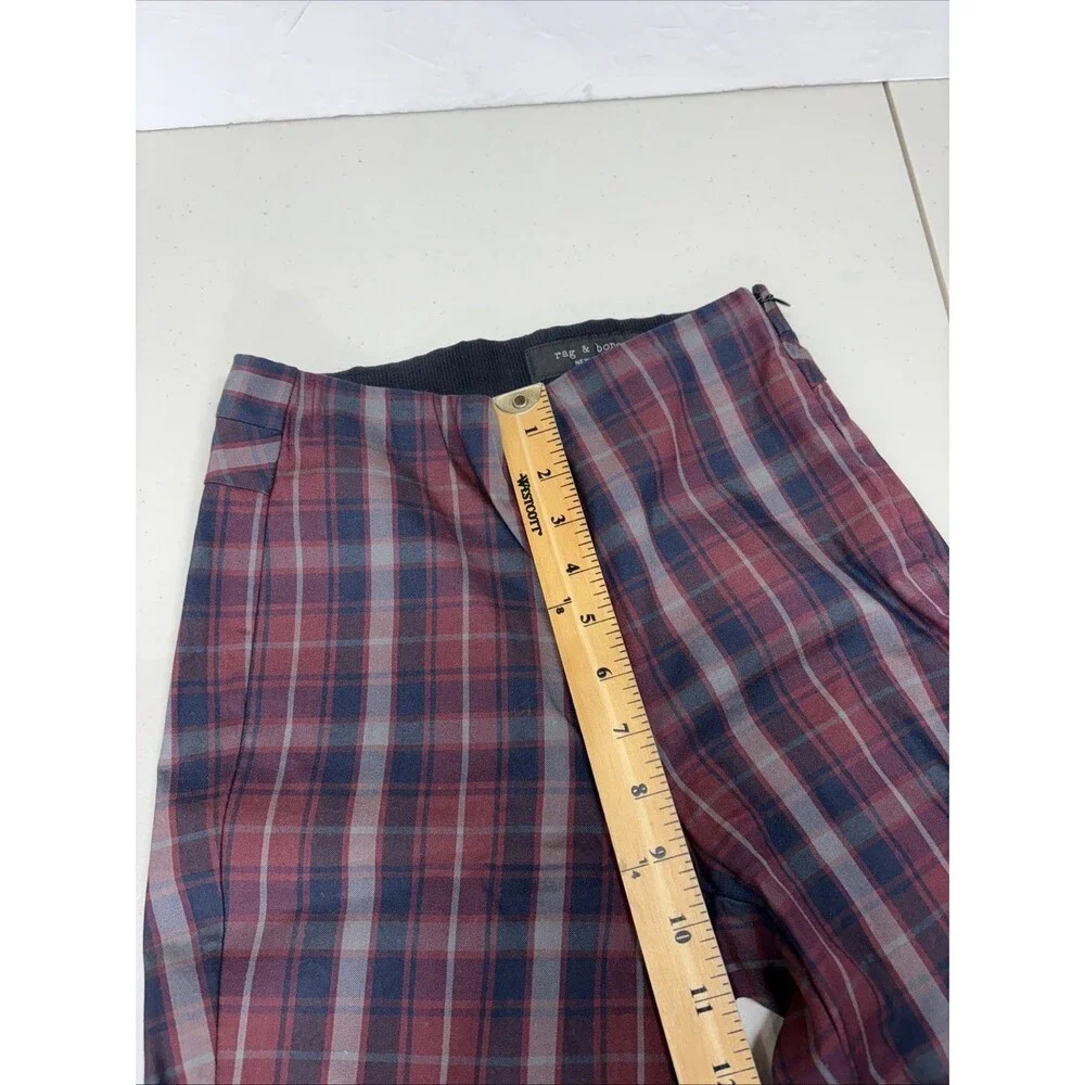 Rag & Bone Simone Pants Womens Size 0 Red Blue Plaid High Rise Dark Academia